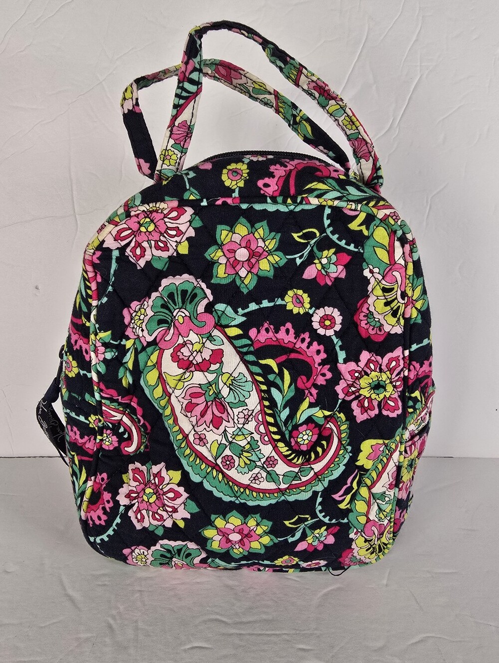 Vera Bradley Zippered Lunch Bag Retired Pattern Petal Paisley Black & Pink